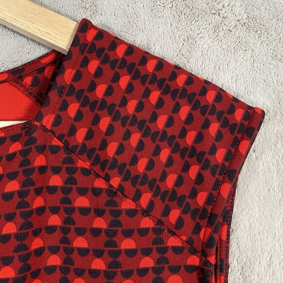 Lands End Ponte Knit Dress Red Geometric Cap Sleeve Fit & Flare Modest Church - Picture 3 of 12